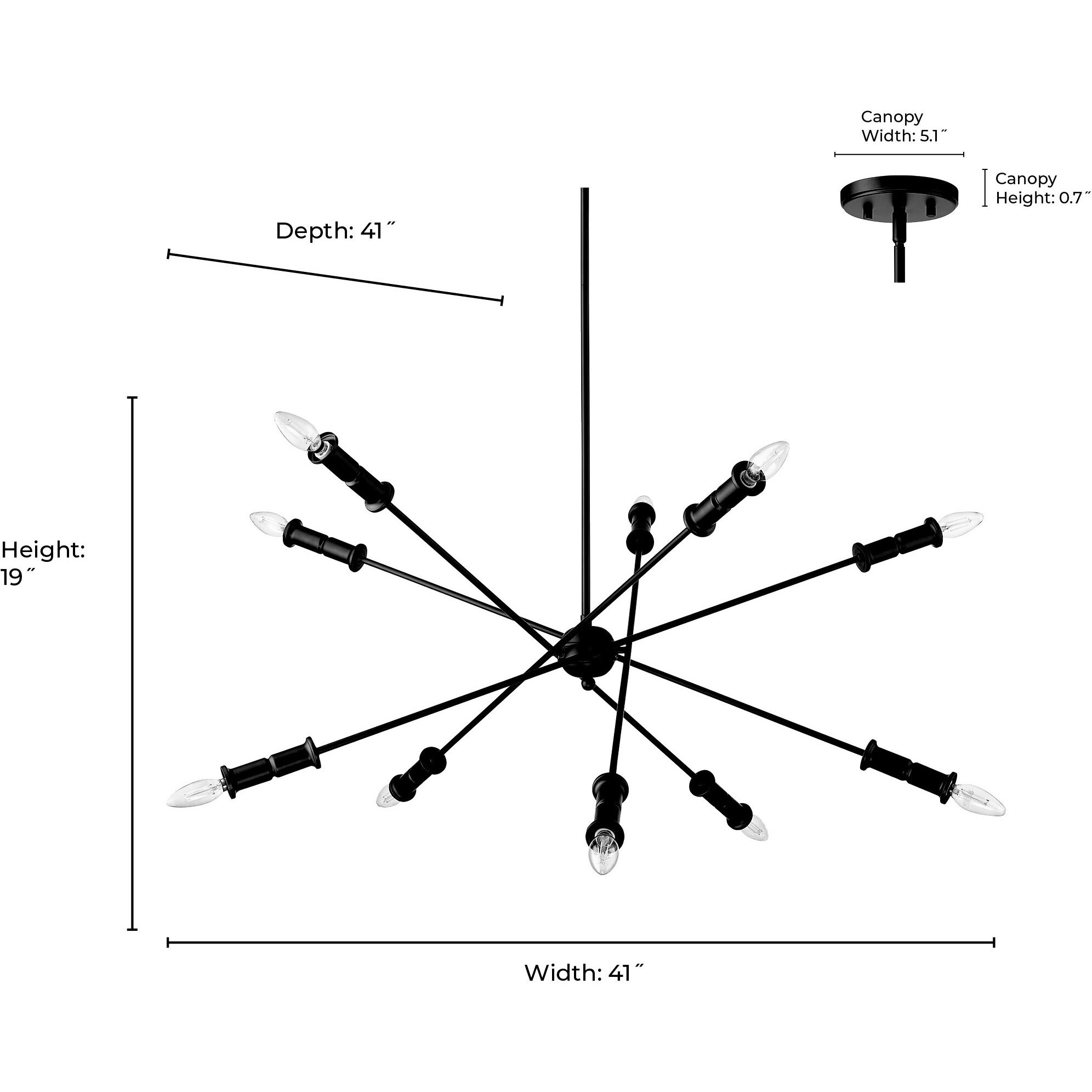 Potiss 10 Light 41 inch Matte Black Chandelier Ceiling Light